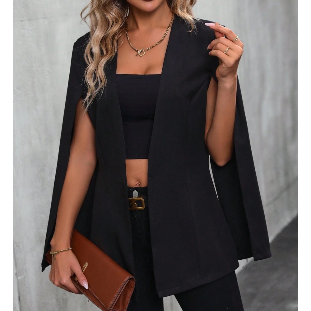 Classic Open Front Cape Sleeve Blazer Jacket